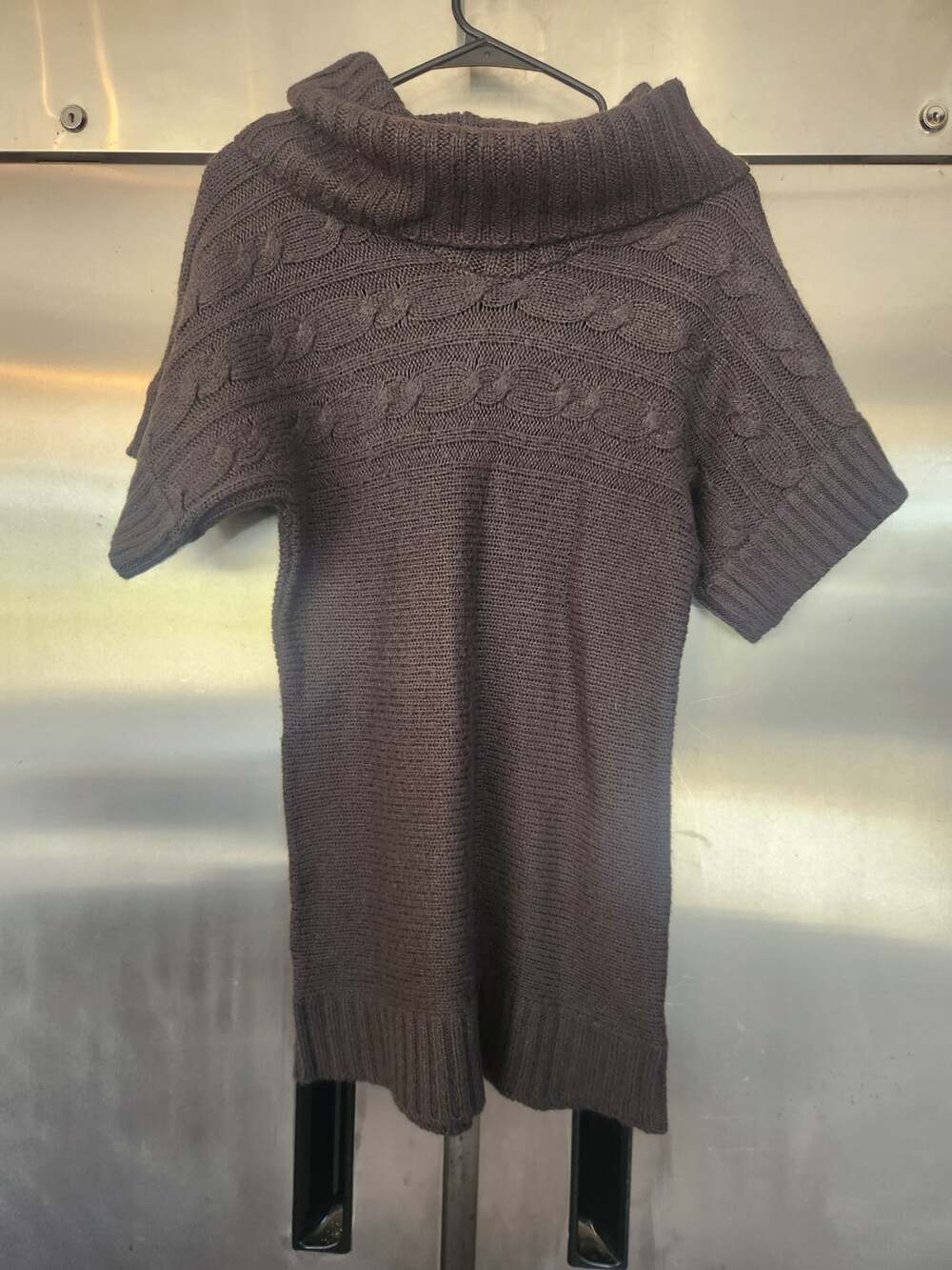 Derek Heart Womens Plus Sweater 1X Gray Cowl Neck Short Sleeve Cable Knit Tunic